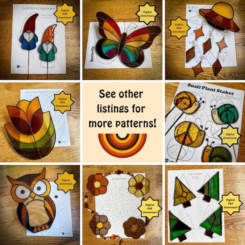 Stained Glass Pattern - DIGITAL FILE (Pdf & Png) - Dapper Pumpkin Retro Vintage Halloween - Beginner/Easy Suncatcher Template - License image 7