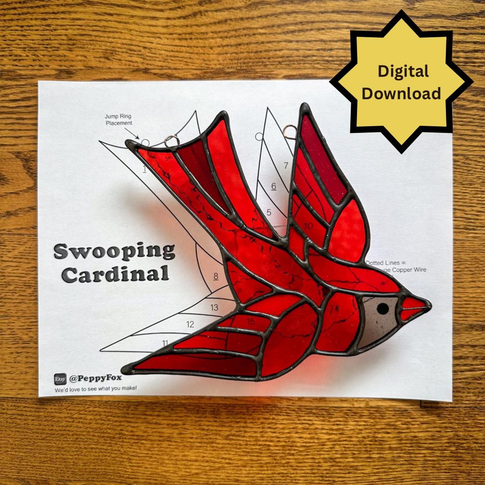 Stained Glass Pattern - DIGITAL FILE (pdf & Png) - Swooping Cardinal ...