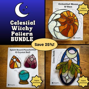 Può includere: Un pacchetto di modelli di stregoneria celeste, tra cui un disegno di luna e sole, una planchette spiritica e una sfera di cristallo, e una falena Luna. I modelli sono disponibili come download digitale e sono in vendita con il 25% di sconto.