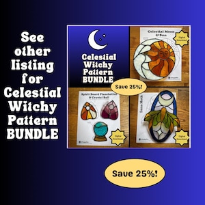 Stained Glass Pattern - DIGITAL FILE (pdf png)- Spirit Board Planchette Crystal Ball Halloween Witchcraft- Beginner/Easy Suncatcher Template image 3