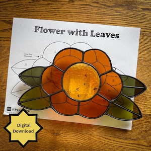 Patrón de vitral - ARCHIVO DIGITAL (pdf png) - MCM Circle Flower Retro - Plantilla de atrapasol fácil/principiante - Licencia comercial y para aficionados