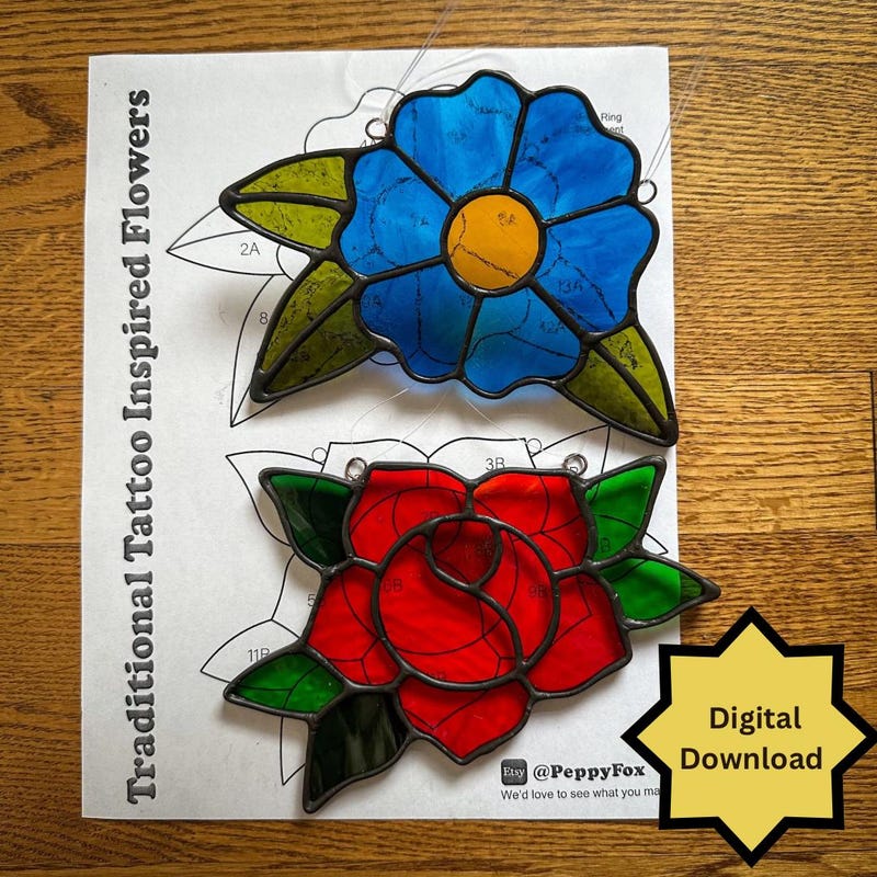 3 Roses Stained Glass Pattern Rose Stained Glass Pattern - Etsy