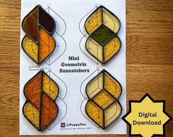 Stained Glass Pattern - DIGITAL FILE (pdf & png) - Mini Geometric Ornaments MCM - Beginner/Easy Suncatcher Template -Commercial License