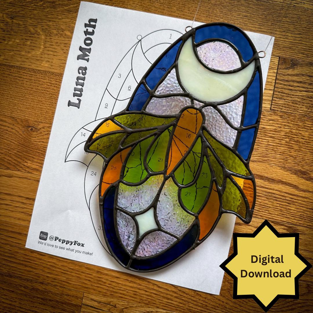 Stained Glass Pattern - DIGITAL FILE (pdf Png) - Luna Moth Celestial ...