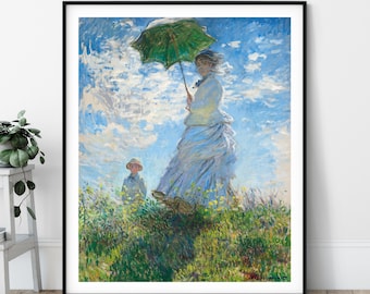 19th Century Claude Monet Print - Woman with a Parasol, Impressionist Art, Antique Portrait Painting, Impressionism, Vintage Wall Art, Gift