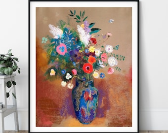 Bouquet of Flowers Print - Odilon Redon, Antique Floral Wall Art, Vintage Still Life Painting, Flower Art, Modern Bright Flowers Botanical