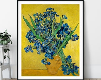 Vincent Van Gogh Irises Print - Antique Blue Flower Wall Art, Vintage Floral Art, Post Impressionist Painting, Vase Still Life Poster, Gift