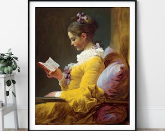 Young Girl Reading Print - 18th Century, Jean Honoré Fragonard, Rococo Wall Decor, Book Art, Reader Gift, Bookworm Gifts, Woman Portrait