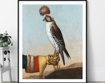 Icelandic Gyrfalcon Print - Falcon Painting, Bird Art, Birds of Prey, Falconry Gift, Falconer Poster, Genre Painting, 18th Century, Men Gift