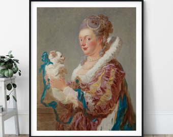 A Woman With A Dog Print - 18th Century, Fashion Painting, Rococo Wall Art, Baroque Art, People Portrait, Funny Art, Jean Honoré Fragonard