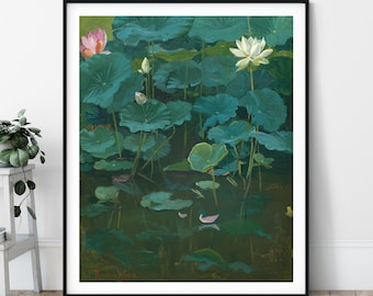 Buddha's Lotus Flower Print - Theodore Wores, Botanical Painting, Buddhist Gift, Zen Meditation Wall Decor, Plant Wall Art, Greenery Print