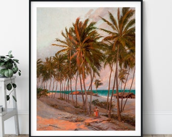 20th Century Beach Print - Fortaleza Brazil, Beach Wall Art, Palm Tree Art, Landscape Painting, Palm Tree Print, Landscape Print, Tropical