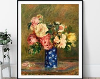 Bouquet of Roses Print - Pierre Auguste Renoir Poster, Antique Floral Wall Art, Vintage Still Life Painting, Flower Art, Impressionist Decor