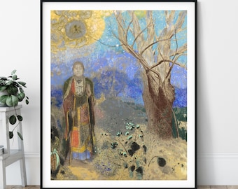 Buddha Print - Odilon Redon, Buddha Painting, Buddhist Gift, Zen Wall Decor, Meditation Wall Art, Buddhist Print, Symbolism Trees Forest