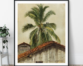 Palm Trees and Housetops, Ecuador Print - 19th Century, Landscape Painting, Palm Tree Print, Tropical Wall Art, Gift, Frederic Edwin Church