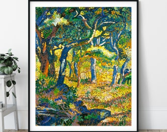 Study for the Clearing Print -  Forest Landscape Painting, Pointillism Art, Nature Print, Impressionism Wall Art, Dot Painting, Trees Art