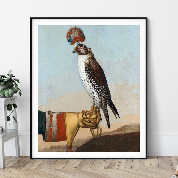 Icelandic Gyrfalcon Print - Falcon Painting, Bird Art, Birds of Prey, Falconry Gift, Falconer Poster, Genre Painting, 18th Century, Men Gift