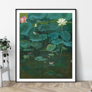 Buddha&#39;s Lotus Flower Print - Theodore Wores, Botanical Painting, Buddhist Gift, Zen Meditation Wall Decor, Plant Wall Art, Greenery Print
