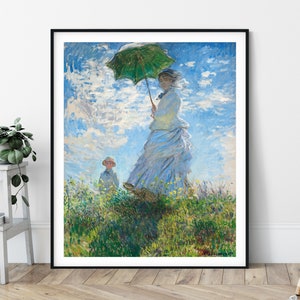 19th Century Claude Monet Print - Woman with a Parasol, Impressionist Art, Antique Portrait Painting, Impressionism, Vintage Wall Art, Gift