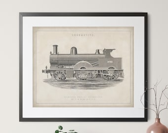 1891 Antique Locomotive Print - Vintage Train Art, Compound Locomotive Art, Steam Train Print, Train Lover Gifts, Railway, Railroad Wall Art