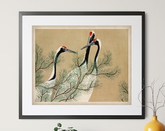 1909 Vintage Crane Print, Japanese Art, Japanese Crane Art, Antique Japanese Print, Bird Print, Bird Art, Asian Wall Art, Bird Painting Gift