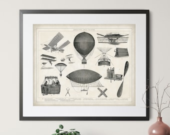 1904 Antique Aeronautical Print - Vintage Aviation Print, Aviation Gift, Aviation Art, Hot Air Balloon, Blimp, Airplane, Pilot Gift, Poster