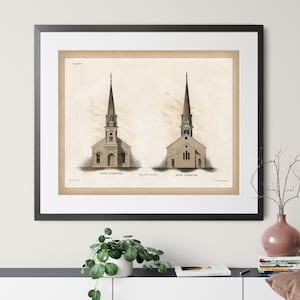 Vintage Church Architecture Print - Antique Architecture Art, Architecture Gift, American Architecture Illustration, Christian Art, Gift