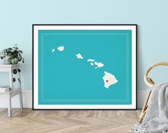 Custom Hawaii State Art, Customized State Map Art, Personalized Gift, Hawaii Art, Heart Map, Hawaii Map, Hawaiian Love Map, Hawaii Print