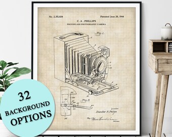 Antique Photoflash Camera Patent Print - Customizable Camera Blueprint, Photographer Gift, Flash Photography Poster, Photo Studio Wall Decor