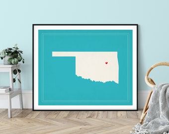 Custom Oklahoma State Art, Customized State Map Art, Personalized Gift, Oklahoma Art, OK Heart Map, Oklahoma Map, Oklahoma Print