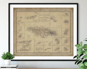 1835 West Indies Map Print, Vintage Map Art, Antique Map, Old Map, Grand Cayman, Jamaica map, Virgin Islands, Leeward Islands, Grenada, Gift