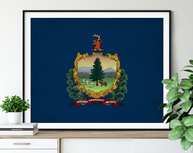Vermont Flag Art, Vermont Flag Print, State Flag Poster, VT Flag Painting, Living Room Art, State Pride Gifts, Vermont Wall Art, Hallway Art
