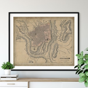 1901 Jerusalem Map Print, Vintage Map Art, Antique Map, Jerusalem Art, Old Map, Jerusalem Print, Home Office Wall Art, Jerusalem Quarters