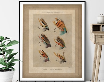 1892 Antique Salmon Fishing Flies Print - Vintage Fish Art, Fishing Gifts for Men, Angling Fish Art, Fish Print, Fisherman Gift, Lures