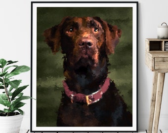 Chocolate Lab Print, Chocolate Labrador Art, Lab Gifts, Dog Portrait, Pet Oil Painting, Dog Lover Gift, Dog Decor, Dog Mom, Dog Dad Artwork