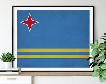 Aruba Flag Art, Aruba Flag Print, Flag Poster, Country Flags, Flag Painting, Aruba Poster, Wall Decor, Wall Art, Gifts, Industrial Art