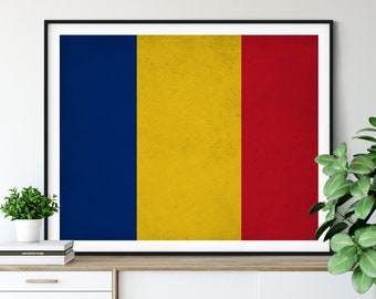 Romania Flag Art, Romania Flag Print, Flag Poster, Country Flags, Flag Painting, Romanian Flag, Gifts, Romanian Art, Romania Poster