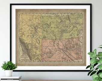 1897 NW Canadian Territories Print, Vintage Map Art, Antique Canada Map, Old Map, Alberta Map, Saskatchewan Map, Canada Art, Canada Print
