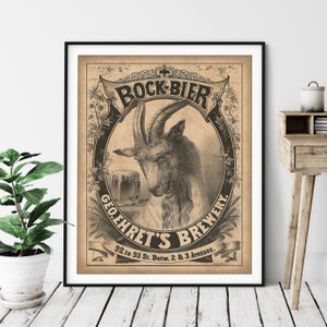 1882 Vintage Bock Beer Print - Antique Beer Ad, Beer Art, Beer Gifts, Beer Lover Gift, Beer Wall Art, Wet Bar Art, NYC Brewery Advertising