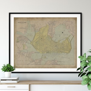 1889 Portland Maine Map Print, Vintage Map Art, Antique Map Wall Art, Portland ME Art, Old Maps, Living Room Art, Maine Art, Maine Gifts