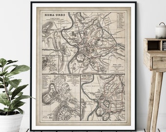 1892 Rome Map Print - Vintage Italy Map Art, Antique Map Poster, Italian History Gift, Roman Forum Wall Art, Vatican, Rome Print, Rome Art