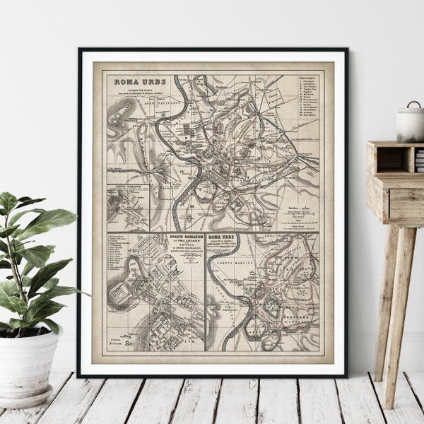 1892 Rome Map Print - Vintage Italy Map Art, Antique Map Poster, Italian History Gift, Roman Forum Wall Art, Vatican, Rome Print, Rome Art