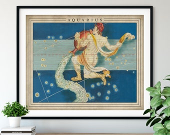 Antique Aquarius Print - Astrology Art, Zodiac Wall Decor, Celestial Wall Art, Horoscope Gifts, Astrological Sign, Constellation Poster