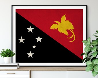 Papua New Guinea Flag Art, Papua New Guinea Flag Print, Flag Poster, Country Flags, Flag Painting, Gifts for Him, Gifts for Her