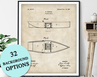 Fishing Boat Patent Print - Customizable Fishing Vessel Blueprint Plan, Fisherman Gift, Gifts for Dad, Fisher Poster, Fish Angling Wall Art