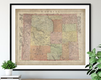 1897 Wyoming Map Print, Wyoming Art, Vintage Map Art, Antique Map Wall Decor, Wyoming Wall Art, Wyoming Print, State Map Poster, State Art