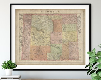 1897 Wyoming Map Print, Wyoming Art, Vintage Map Art, Antique Map Wall Decor, Wyoming Wall Art, Wyoming Print, State Map Poster, State Art