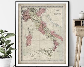 1883 Italy Map Print - Vintage Map Art, Antique Map Wall Art, Old Map Poster, Sardinia, Italian Gift, Malta, Corsica, Naples, Tuscany Sicily
