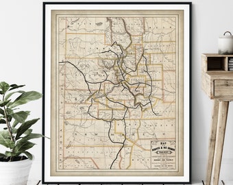 1881 Denver & Rio Grande Railway Map Print - Vintage Railroad Map Art, Antique Map Wall Art, Old Locomotive Poster, Train Buff Gift Colorado