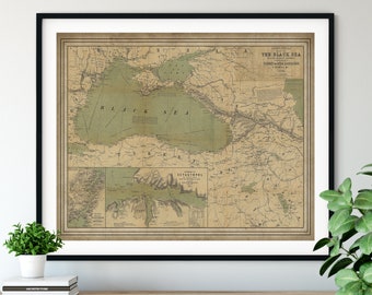 1854 The Black Sea Map Print, Vintage Map Art, Antique Map, Old Map, Turkey Map, Crimea, Caucasus, Eastern Europe Map, Living Room Wall Art